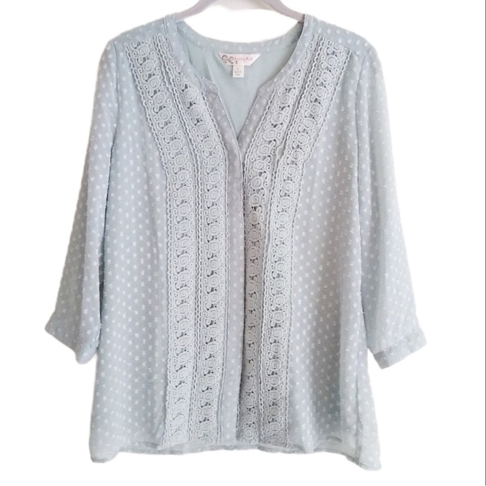 💐 Krazy Kat‎ sage green lace detail blouse small
